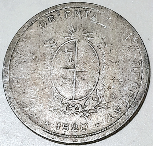 Moneda 20 Céntimos 1920 Uruguay Plata 