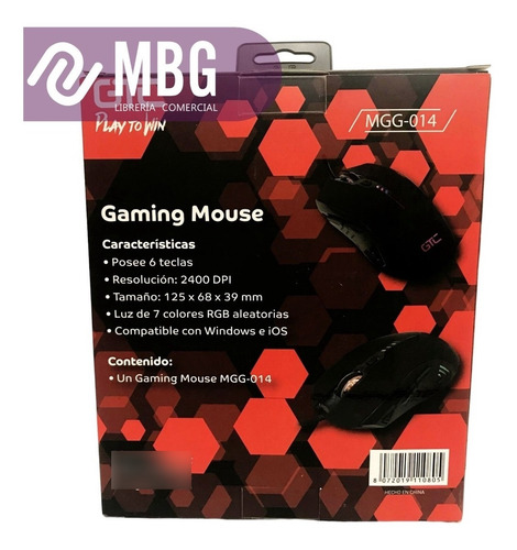 Imagen 3 de 6 de Mouse Gamer Gtc Mgg-014 6 Botones Usb Luces Led 2400 Dpi