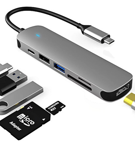 Hub Adaptador Usb3.0 Tipo C 6 En 1 Hdmi Para Macbook Windows