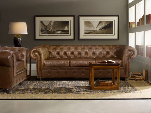 Sala De Piel Chesterfield Piel  Genuina  Sofa Y Love Seat,  