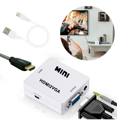 Adaptador Convertidor Hdmi A Vga 1080p Audio Video