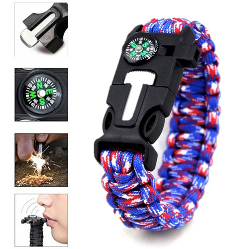 Pulseira Paracord Militar Original Bussola Pederneira Apito