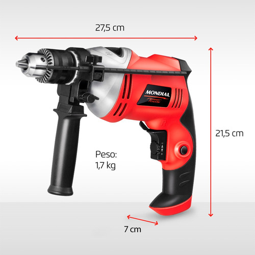 Furadeira martelete elétrica de 13mm Mondial FFI-05 700W + accesorios 127V