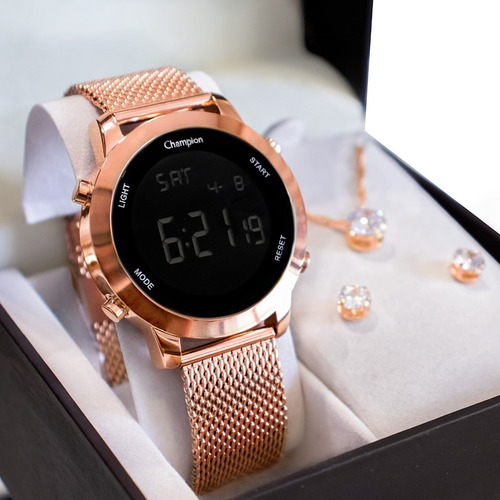 Imagem 1 de 7 de Relógio Champion Feminino Digital Dourado Rosé Ch40062p