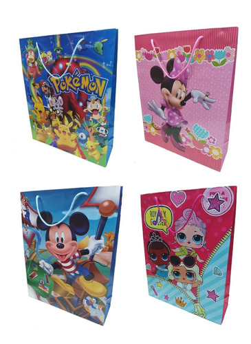 Pack 12 Bolsas Regalo Personajes Infantiles Grandes 40x32 Cm