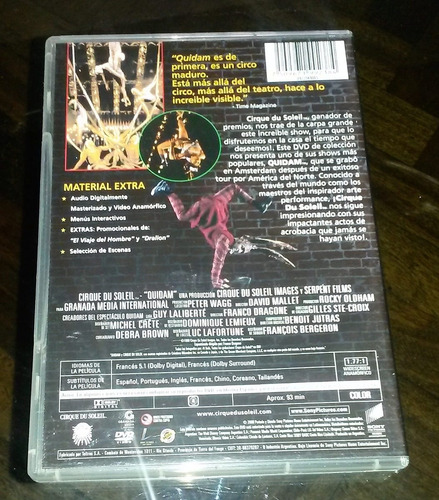 Cirque Du Soleil. Quidam. Dvd Original Impecable (Usado)