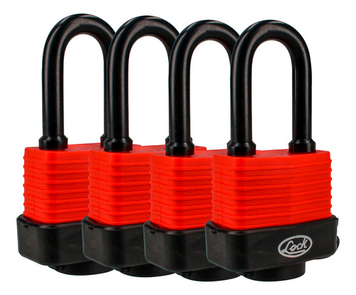 Juego Candados Impermeables Largos 40 Mm Llave Estándar 4 Pz Rojo/negro