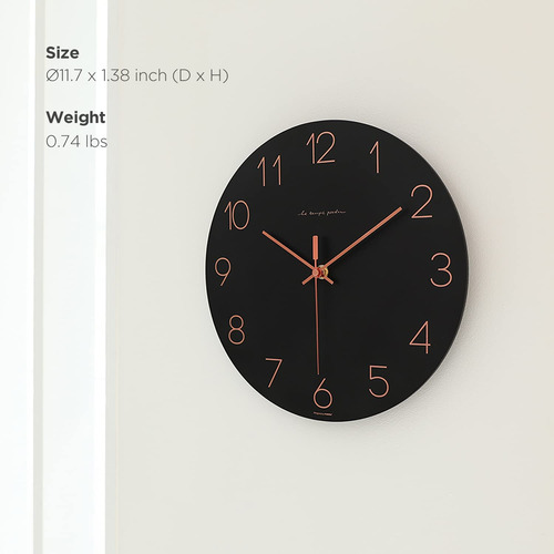 Reloj De Pared Mooas Flatwood Negro De 30 Cm Que No Hace Tic