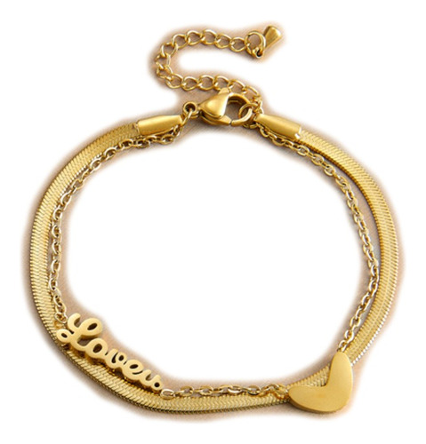 Pulsera Doble Eslabones Love Acero Inoxidabl Chapado Oro 18k