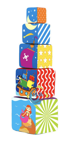 Imagen 3 de 4 de Bloques 5 Cubos Apilables Torre 50 Cm Numeros Tela Bebe Niño