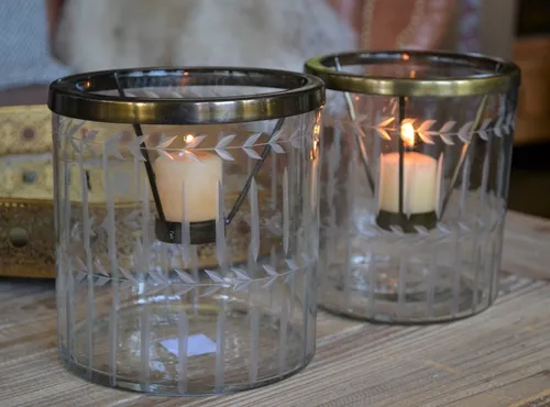 Set X2 Fanales Porta Velas C/aro De Metal