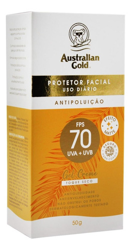 Protetor Solar Facial Australian Gold Gel Creme Fps 70 50g