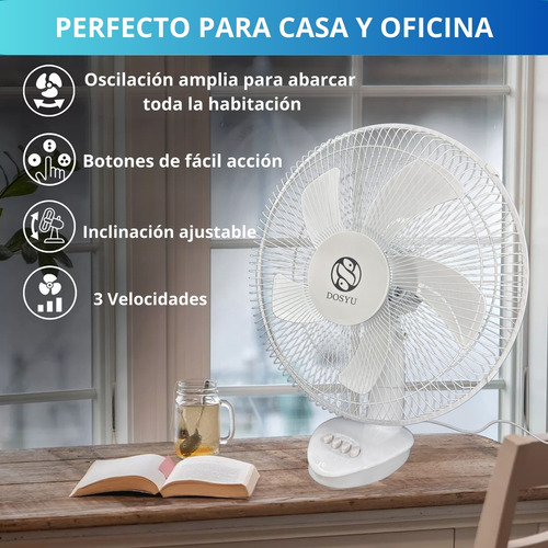 2 Pack Ventilador Escritorio Abanico De Mesa Oscilatorio 42 Cm 50 Hz / 60 Hz Blanco Blanco Plástico 5