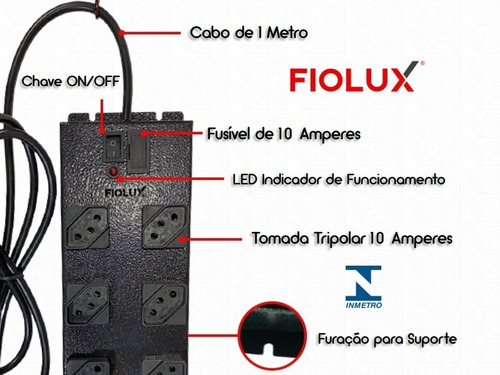 Filtro De Linha Extensao De Tomadas Regua Eletrica De Metal 10 Tomadas Espaçadas