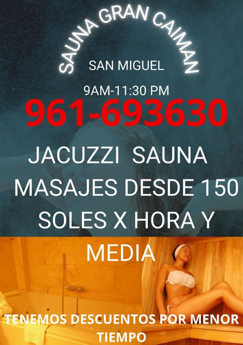 Sauna Masajes Promociones Especiales Todo Marzo 2024!!!!