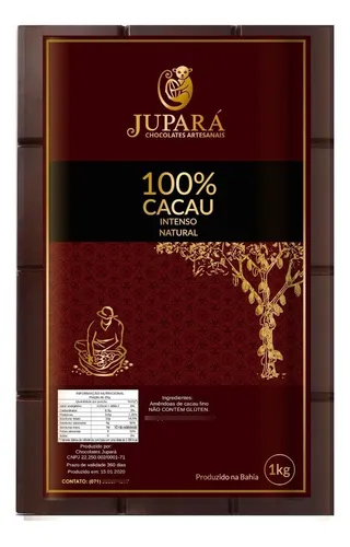Chocolate Jupará Premium 100% Cacau Barra 1kg (sem Açúcar) Menor preço em Chocolate Jupará Premium 100% Cacau Barra 1kg (sem Açúcar)
