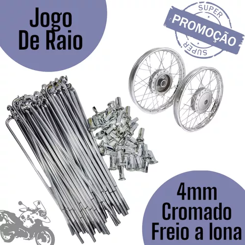 Jogo Raio Cromado Moto D/t + Niples Titan Fan Start Lona 4mm