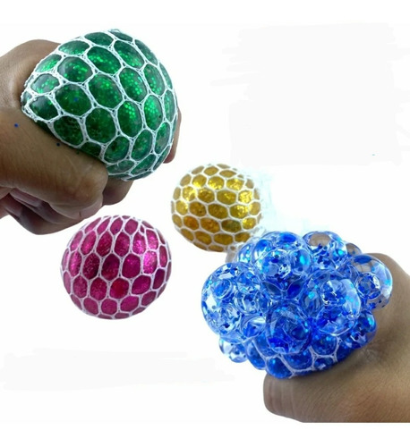 10 Pelotas Antiestres Squishy Glitter Cerebro Mesh Hidrogel