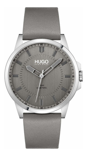 Reloj Hombre Hugo 1530185 Cuarzo 43mm Pulso Gris En Cuero