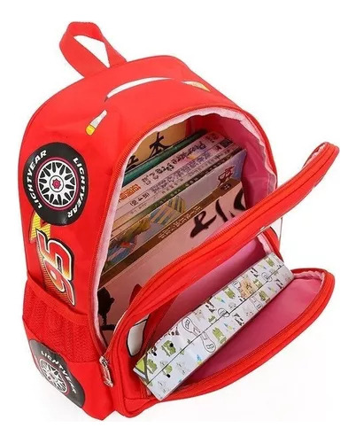 Mochila infantil de dibujos animados de Disney para niños con coche para jardín, color rojo