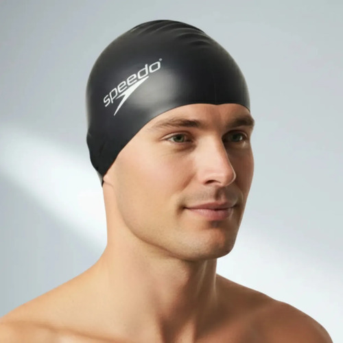 Touca De Silicone Para Natação Speedo Lisa Cor Preta Tamanho Único