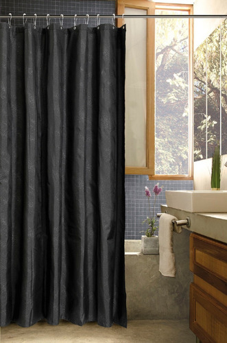 Cortina Baño Ducha Teflon Brillo +ganchos + Protector Silver