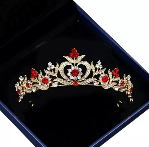 Coroa Tiara Dourada Pedras Vermelhas Debutante 15 Anos Festa