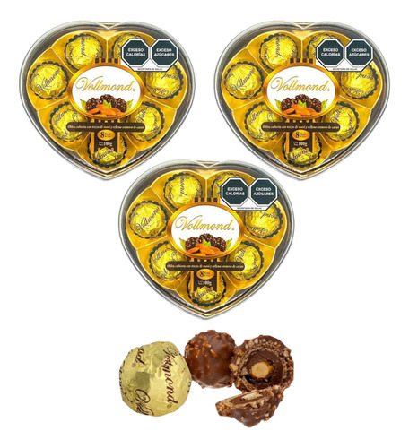 Chocolate Corazon Con Mani Cacao 3 Caja C/u 8 Pz Vollmond