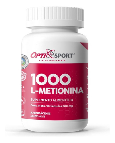  L-metionina 1000 Con 90 Caps. 600 Mg C/u. Opti Sport. Sabor Sin Sabor