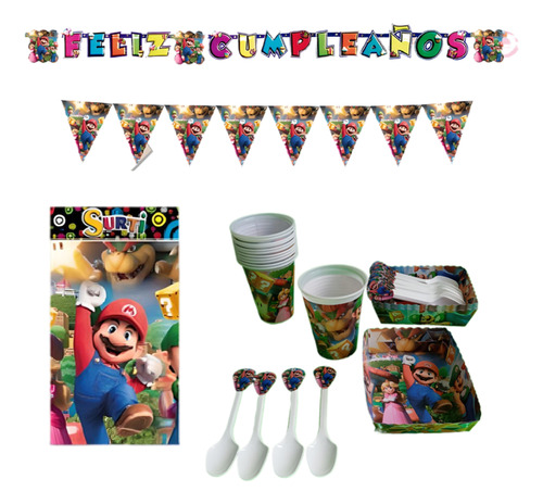 Kit Decoracion Completo Vasos+platos Mario Bross 24niños