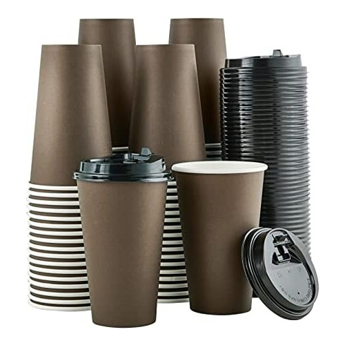 100 Pack 16 Oz Paper Coffee Cups, Brown Disposable Coff...