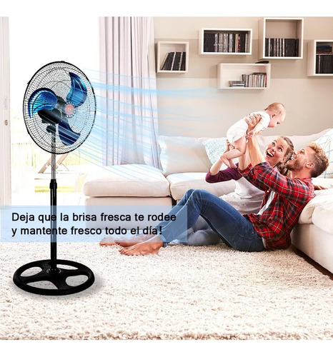 Ventilador Pedestal Piso Pared 3en1 Con 3 Aspas 18 Pulgadas 50 Cm Negro Azul Plástico 3