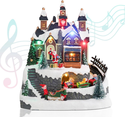 Vila Natalina Casa Do Noel Com Trem Giratório Musical E Led