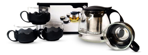 Tresso Set De Tetera Cristal De 700 Ml + 4 Tazas Color Negra