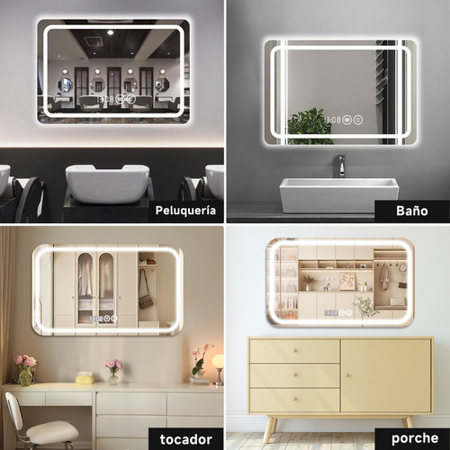 Espejo Con Luz Led Para Baños Touch 3 Modo Antivaho 70x50cm Con Función Antiniebla