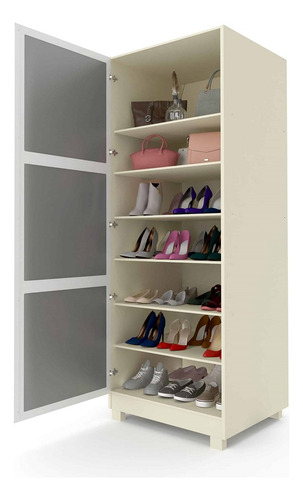Sapateira Com Espelho 1 Porta Gold Off White - Gelius