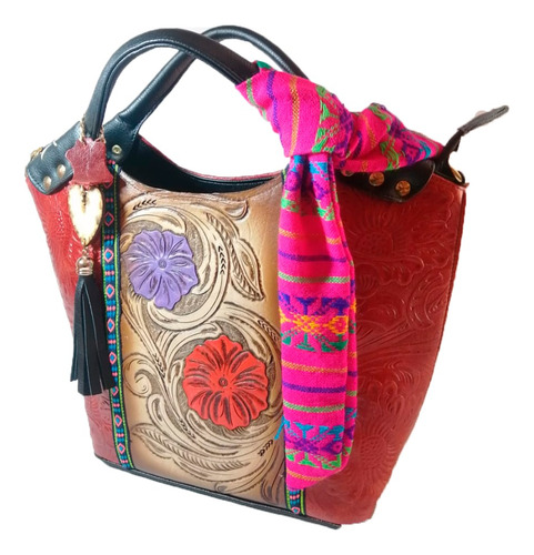 Bolsa De Piel Tipo Tote Con Acabado Floral Pintado