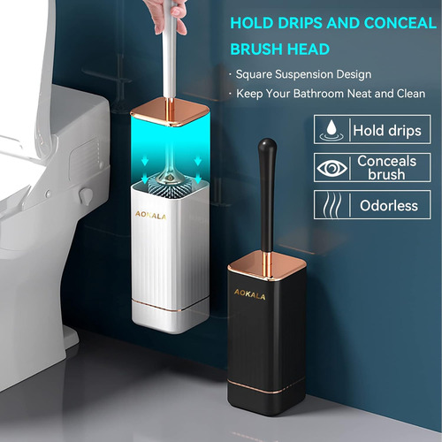 Escobilla De Inodoro De Silicona Con Soporte Y Mango Ergonóm