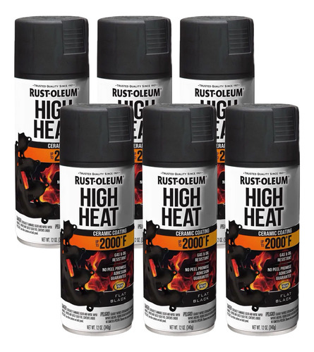 Kit 6x Spray Preto Fosco Alta Temperatura 1093 Oc Rust Oleum