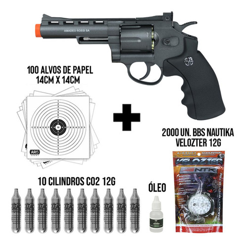 Revólver Airsoft Co2 Rossi 701 + 2k Bbs Velozter + Co2 12g