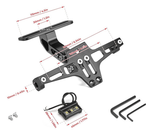Porta Placa Universal Para Moto Ajustable Con Luz Y Tornillo