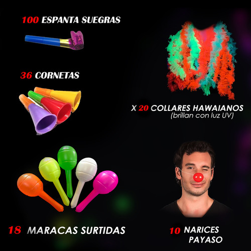 Combo Cotillón Neon Luminoso+carioca 330 Art 150 Personas