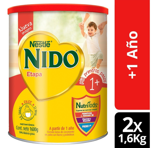 Leche En Polvo Nido® 1+ Protectus Avanzado Tarro 1600g X2