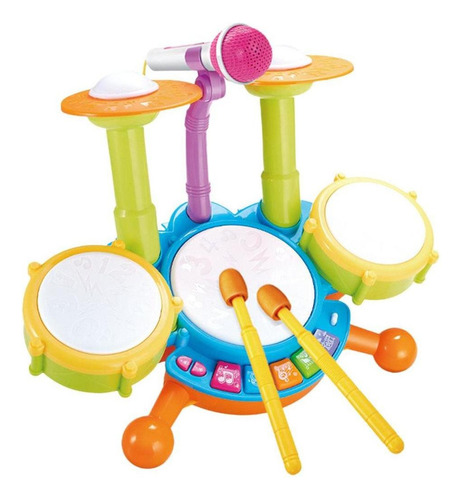 De Batería Para Niños Con Baquetas Y Micrófono, Bongos,