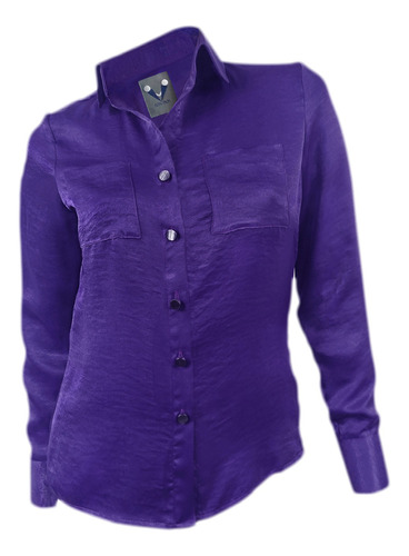 Camisa Blusa En Seda Morada También En Tallas Grandes Mujer