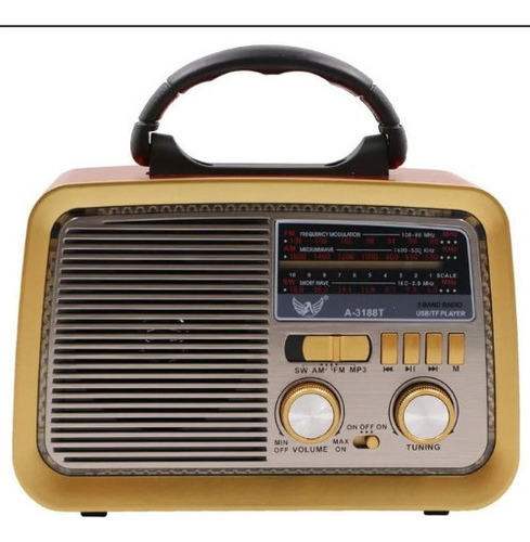 Rádio Portátil Retro Recarregável Am/fm Bluetooth Lanterna Cor Marrom