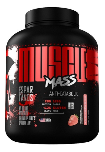 Suplemento em pó Espartanos  Anti-catabolic Muscle Mass carboidratos Muscle Mass sabor  morango em pote de 1800g