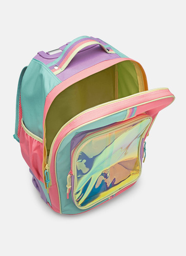 Mochila Com Rodinha Color Block Rosa Puket