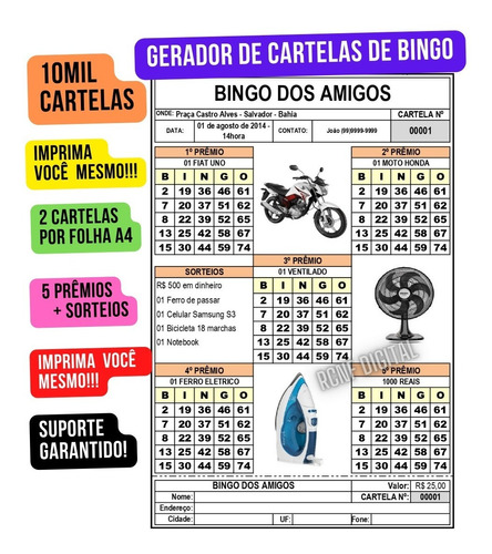 Gerador Cartela De Bingo ( Arquivo Excel ) 10mil Cartelas.