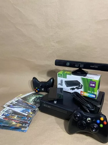 Console Xbox 360 Super Slim Kinect 2 Controles 1 Jogo Usado